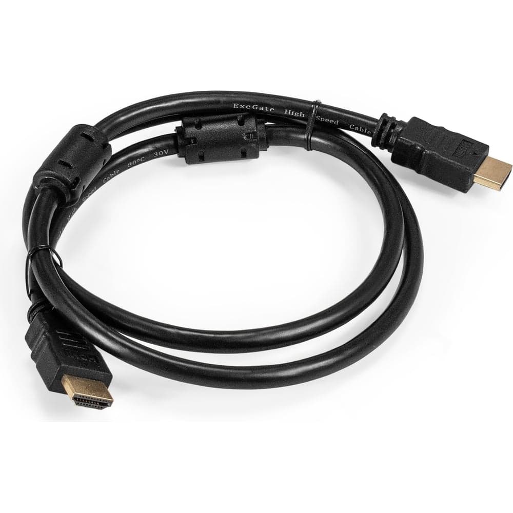 Кабель ExeGate HDMI EX-CC-HDMI2-1.0F 19M/19M, v2.0, 1м, 4K UHD, Ethernet, ферритовые кольца, позолоченные контакты 287722
