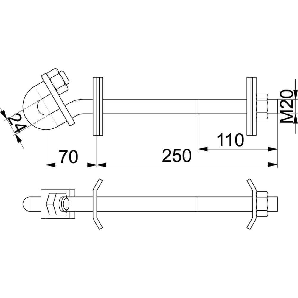 Крюк ЭНЕРВИК /ENSTO SOT101.1R (SOT101.1) M20, L=250, сквозной ( 1 шт.) SOT101.1R-1