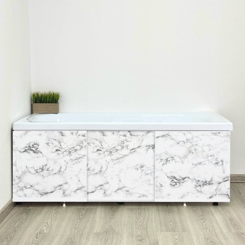 Экран пластиковый под ванну Alavann Elegant 170 см, черно-белый мрамор, раздвижной на алюминиевом профиле, 3 дверцы ALV0929005