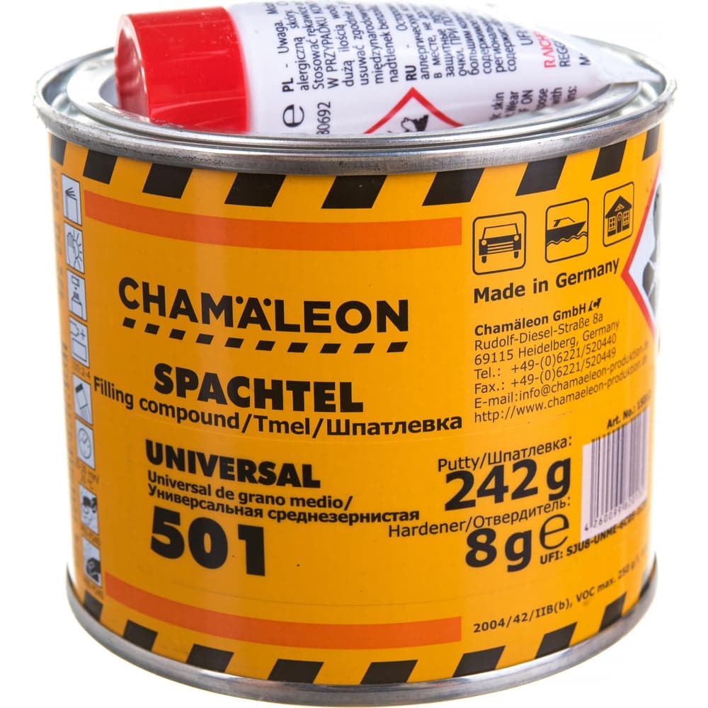 Универсальная шпатлевка CHAMAELEON среднезернистая вкл.отвердитель 0,250кг 15012