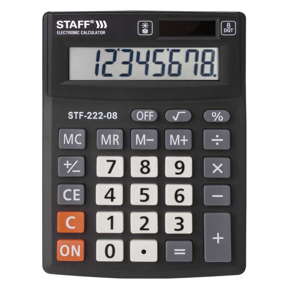 Настольный калькулятор STAFF PLUS STF-222, компактный 138x103мм, 8 разрядов, двойное питание, 250418