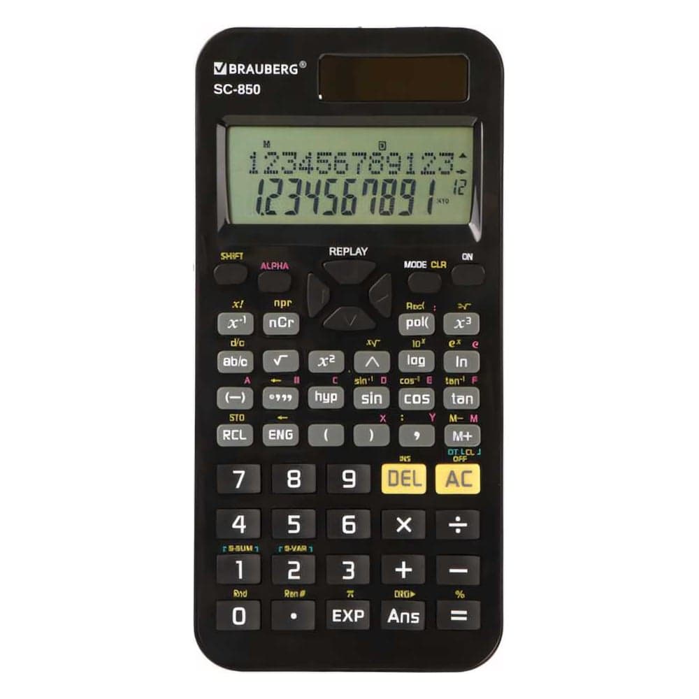 Двухстрочный инженерный калькулятор BRAUBERG SC-850 240 функций, 10+2 разрядов, двойное питание, черный 250525