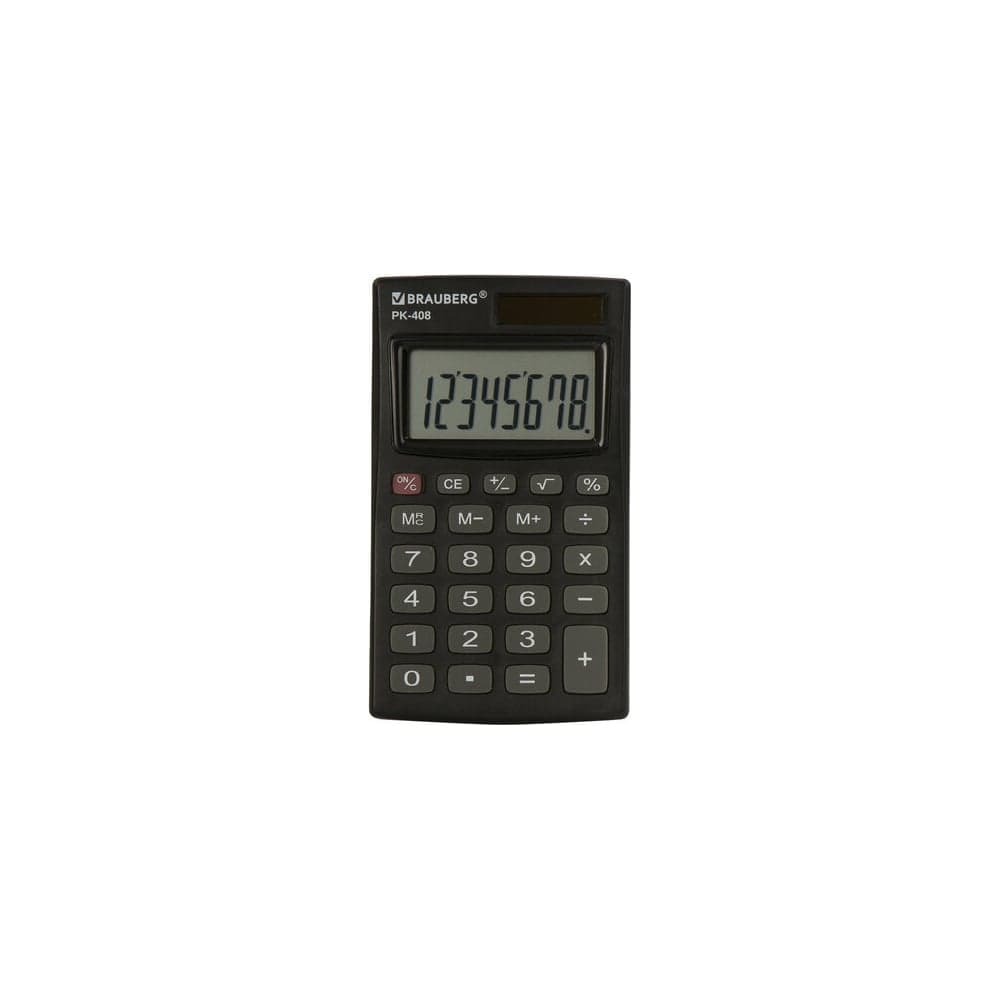 Карманный калькулятор BRAUBERG PK-408-BK 97x56 мм, 8 разрядов, двойное питание, черный 250517