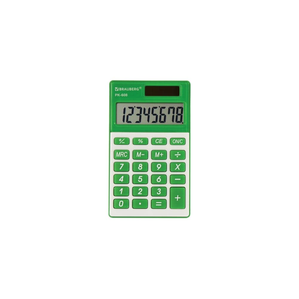 Карманный калькулятор BRAUBERG PK-608-GN 107x64 мм, 8 разрядов, двойное питание, зеленый 250520
