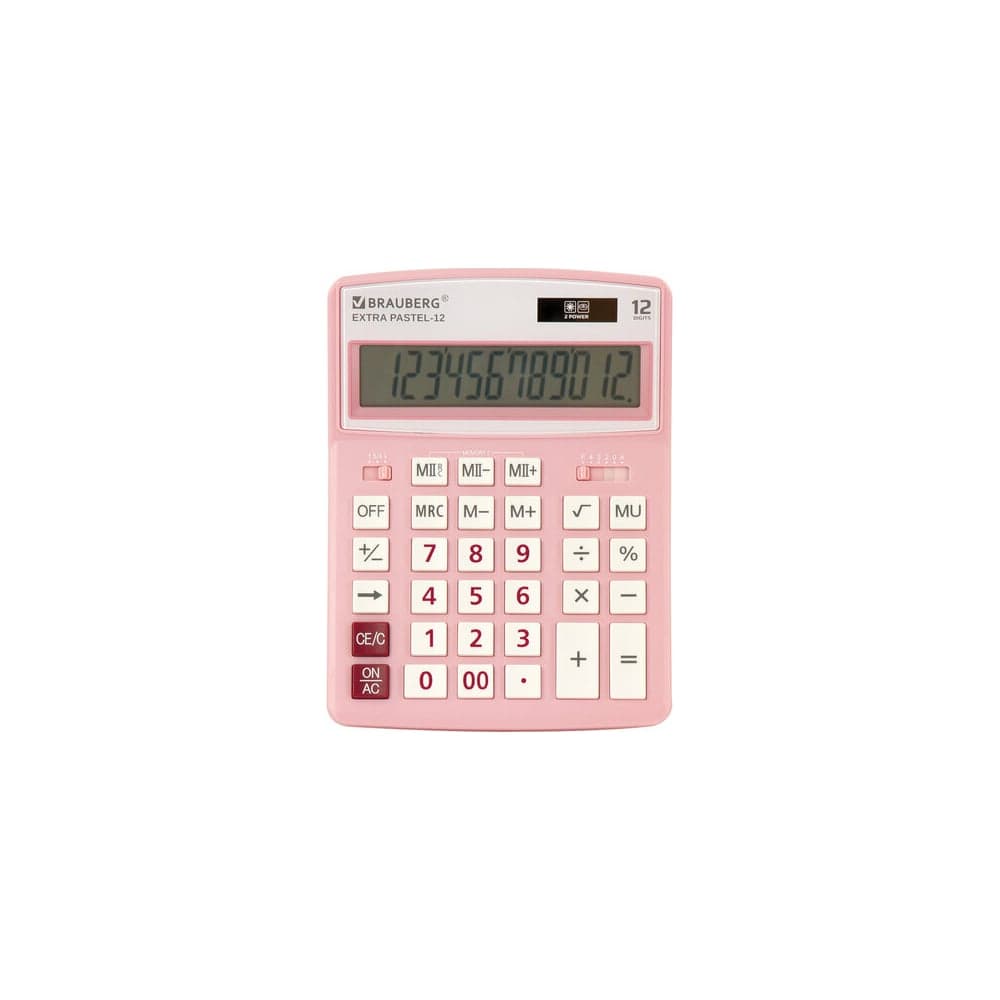 Настольный калькулятор BRAUBERG EXTRA PASTEL-12-PK 206x155 мм, 12 разрядов, розовый 250487