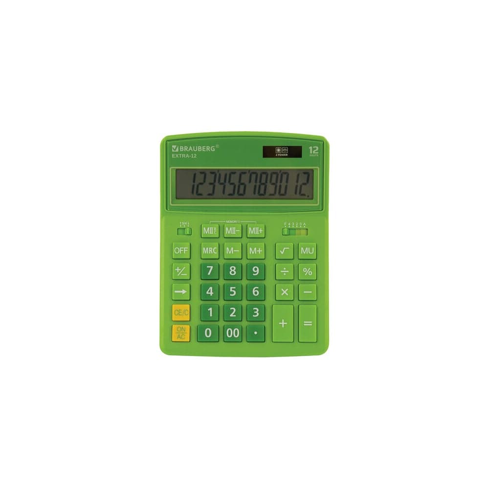 Настольный калькулятор BRAUBERG EXTRA-12-DG 206x155 мм, 12 разрядов, двойное питание, зеленый 250483