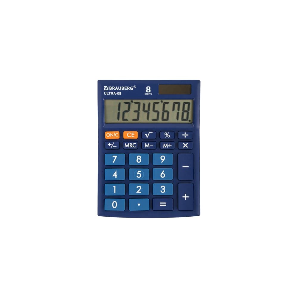 Настольный компактный калькулятор BRAUBERG ULTRA-08-BU, 154x115 мм, 8 разрядов, синий, 250508