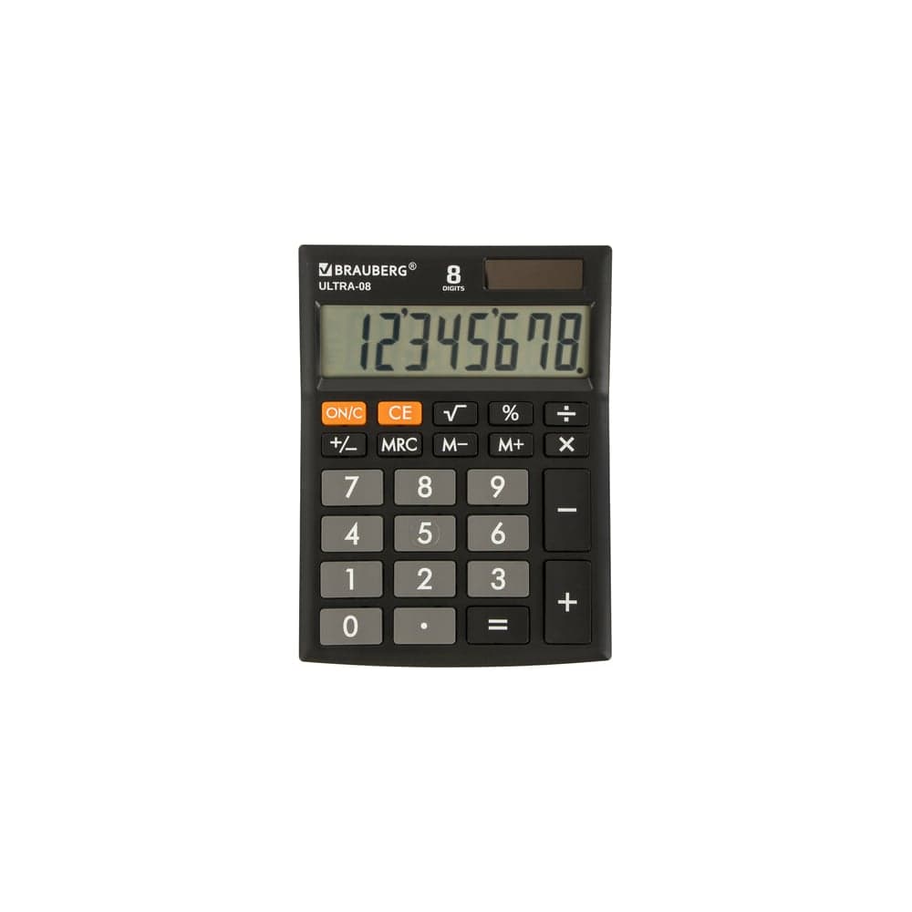 Настольный компактный калькулятор BRAUBERG ULTRA-08-BK, 154x115 мм, 8 разрядов, черный, 250507