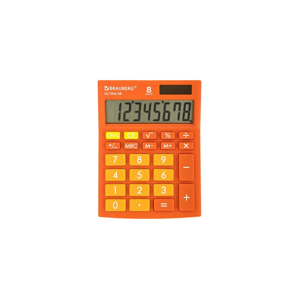 Настольный компактный калькулятор BRAUBERG ULTRA-08-RG, 154x115 мм, 8 разрядов, оранжевый, 250511