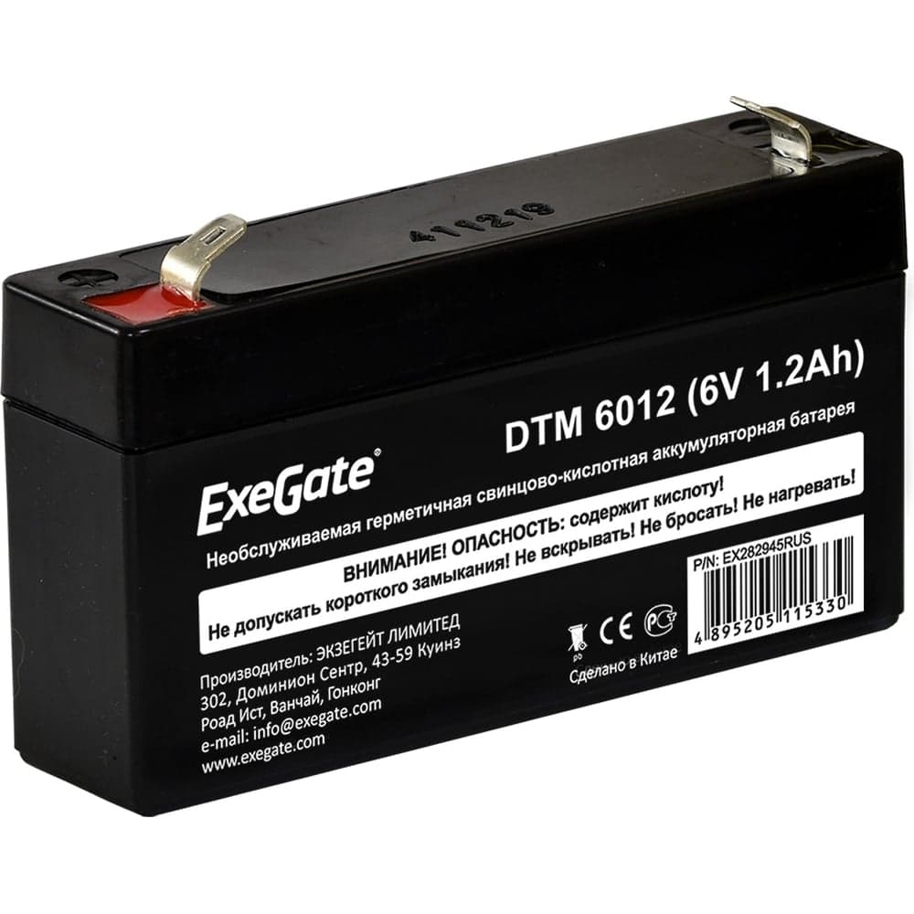 Батарея аккумуляторная АКБ DTM 6012 6V 1.2Ah, клеммы F1 ExeGate 282945