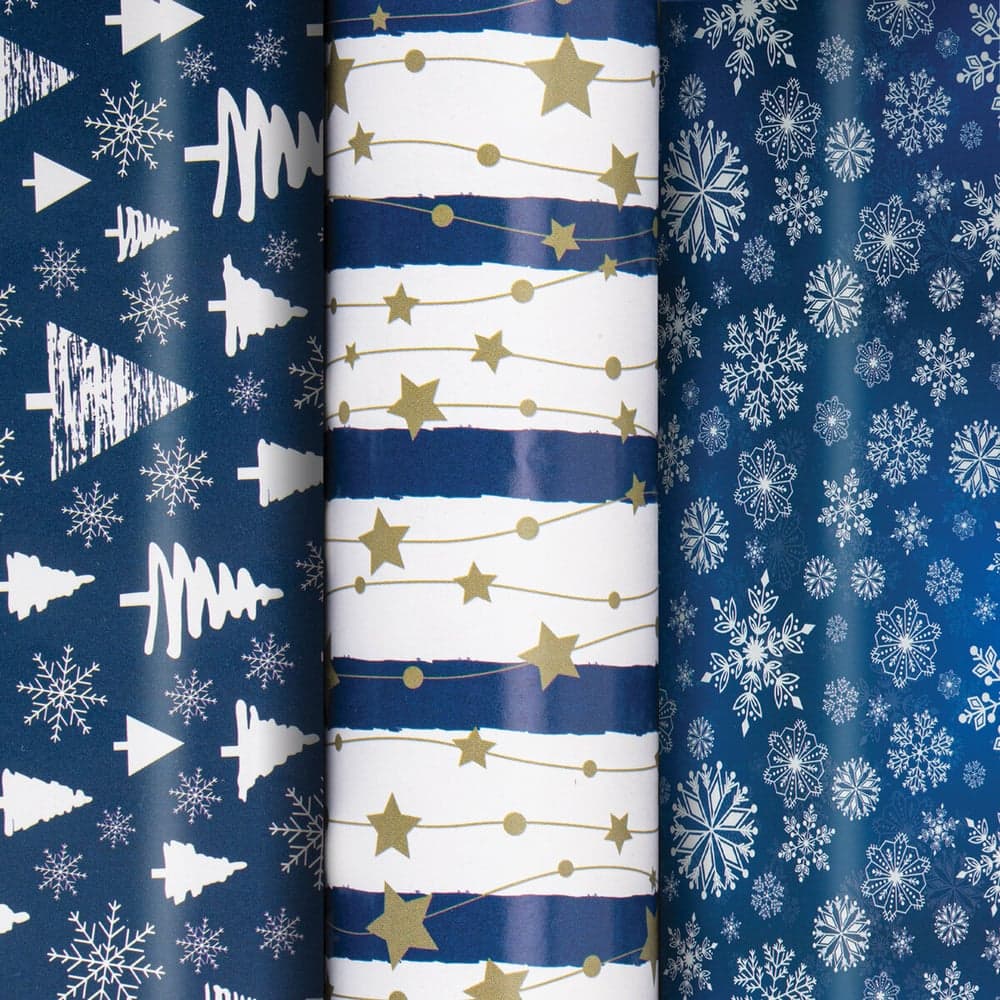 Новогодняя упаковочная бумага Золотая сказка 3 шт., Blue Collection, 70х100 см, 3 дизайна 592058