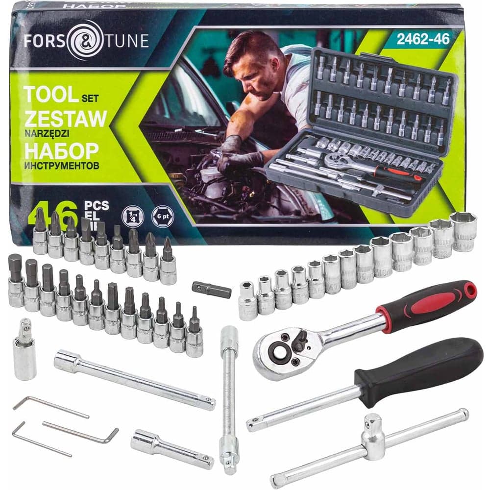 Набор инструмента 46 предметов 1/4", 6-гран., 4-14мм FORS&amp;TUNE FORSandTUNE-2462-46(60434)