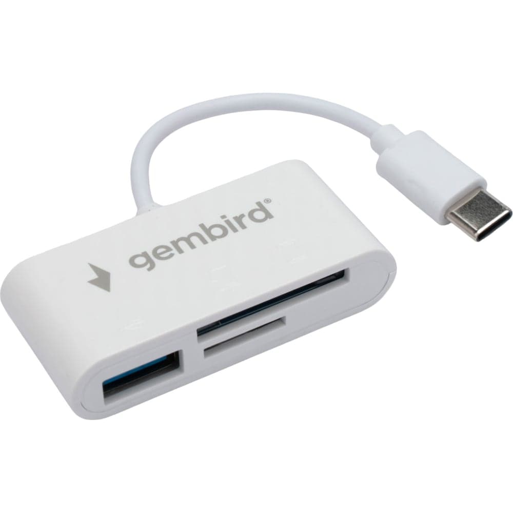 Картридер Gembird Type-C (2.0) 3в1: SD, TF (MicroSD), USB2.0, кабель 10см, белый, FD2-MSD-2