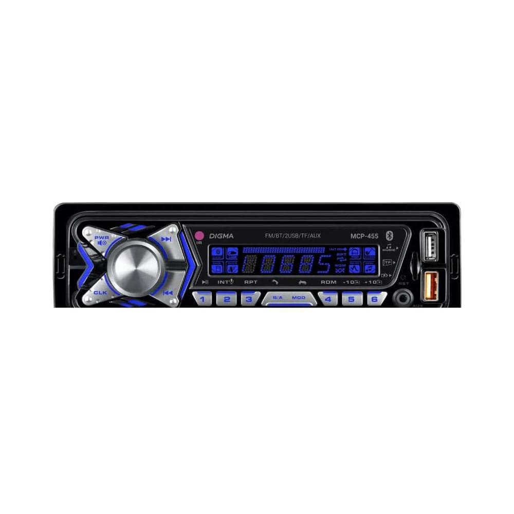 Автомагнитола DIGMA MCP-455 1DIN, 2x45 Вт, BT5.0, USB2.0, AUX 4, ПДУ 2012338