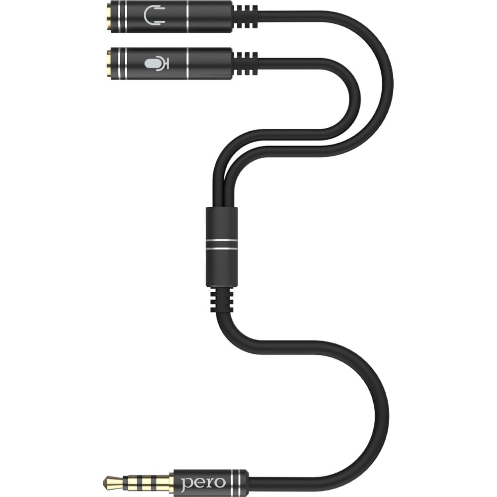 Аудио разветвитель PERO AD08 PREMIUM AUX SPLITTER MIC + SPEAK, черный PRAD08MSBK