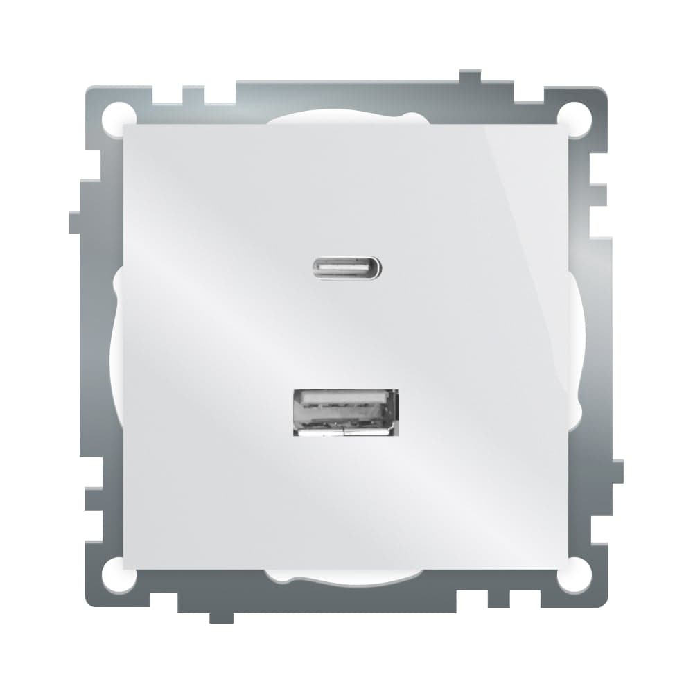 Розетка STEKKER USB 2-местная + type C (механизм), GLS10-7116-01, 250В, 3А, max 20W, серия Катрин, белый, 50051