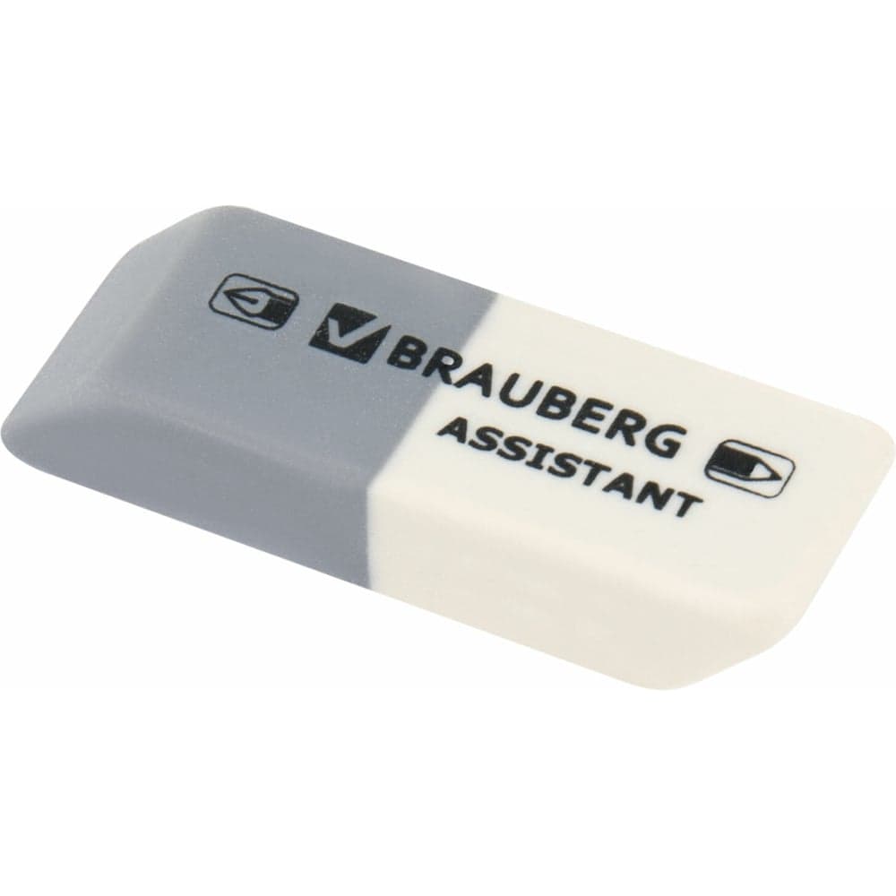 Ластик BRAUBERG Assistant, 41x14x8 мм, серо-белый, прямоугольный, скошенные края, 222461