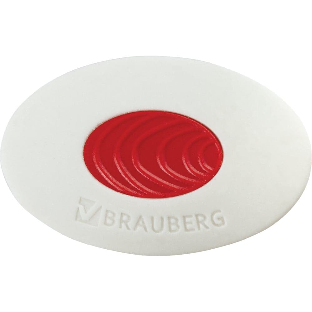 Ластик BRAUBERG Oval Pro, 40x26x8 мм, овальный, красный пластиковый держатель, 229560