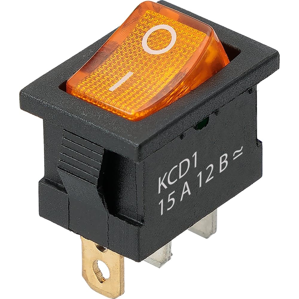 Выключатель клавишный TDM ELECTRIC KCD1-101N 12В AC/DC, 1P, 15А, (3с), ON-OFF, черный корпус, желтая клавиша, LED, Mini TDM SQ0746-0133