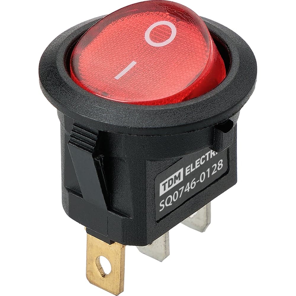 Выключатель клавишный TDM ELECTRIC KCD11-101N 250В AC/DC, 1P, 3А, (3с), ON-OFF, черный корпус, красная клавиша, LED подсветка, Micro TDM SQ0746-0128