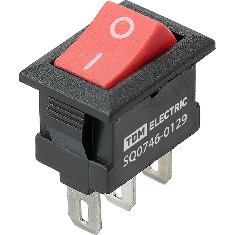 Выключатель клавишный TDM ELECTRIC KCD11-102 250В AC/DC, 1P, 3А, (3с), ON-ON, черный корпус, красная клавиша, Micro TDM SQ0746-0129