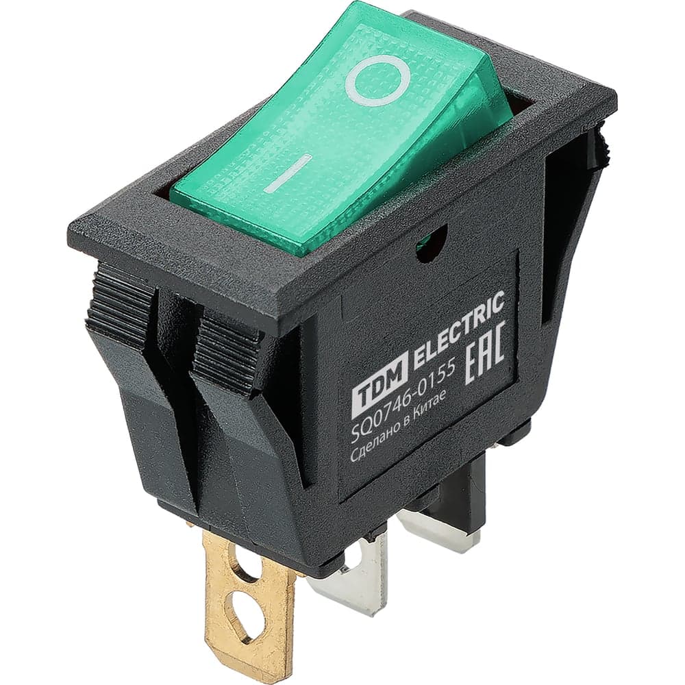 Выключатель клавишный TDM ELECTRIC KCD3-101N/B 250В AC/DC, 1P, 15А, (3с), ON-OFF, черный корпус, зеленая клавиша, LED TDM SQ0746-0155