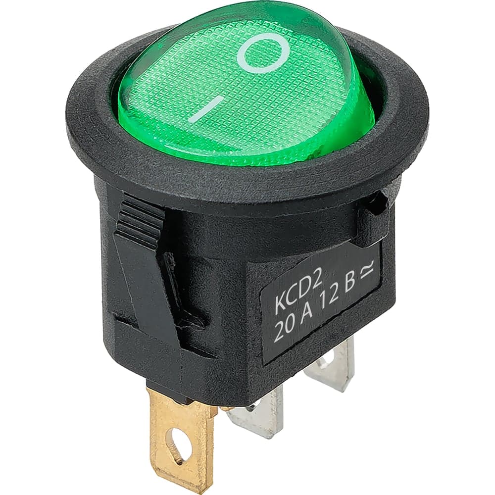 Выключатель клавишный TDM ELECTRIC KCD2-101N 12В AC/DC, 1P, 20А, (3с), ON-OFF, черный корпус, зеленая клавиша, LED подсветка, TDM SQ0746-0144