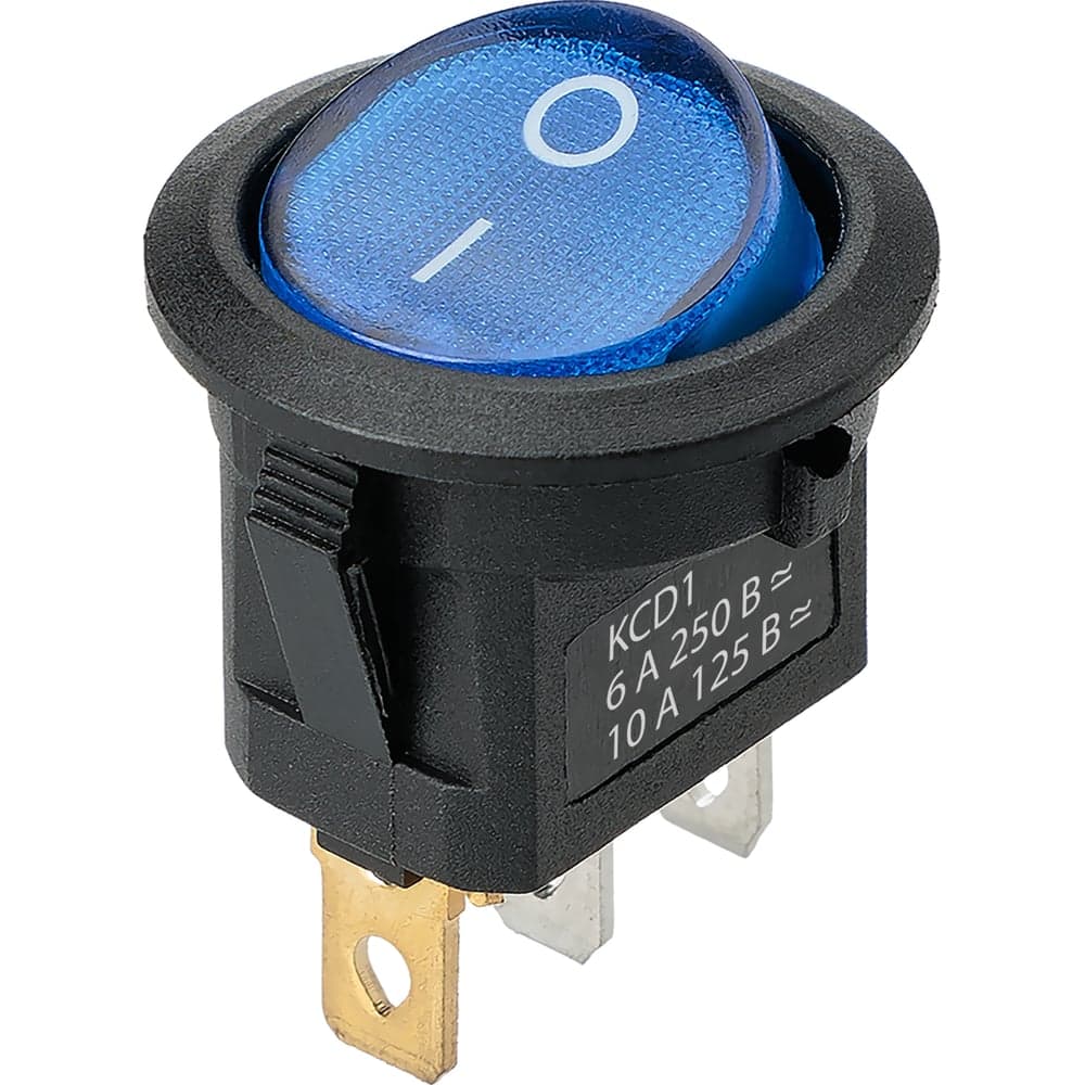 Выключатель клавишный TDM ELECTRIC MIRS-101-3-B 250В AC/DC, 1P, 6А, (3с), ON-OFF, черный корпус, синяя клавиша, LED подсветка TDM SQ0746-0172