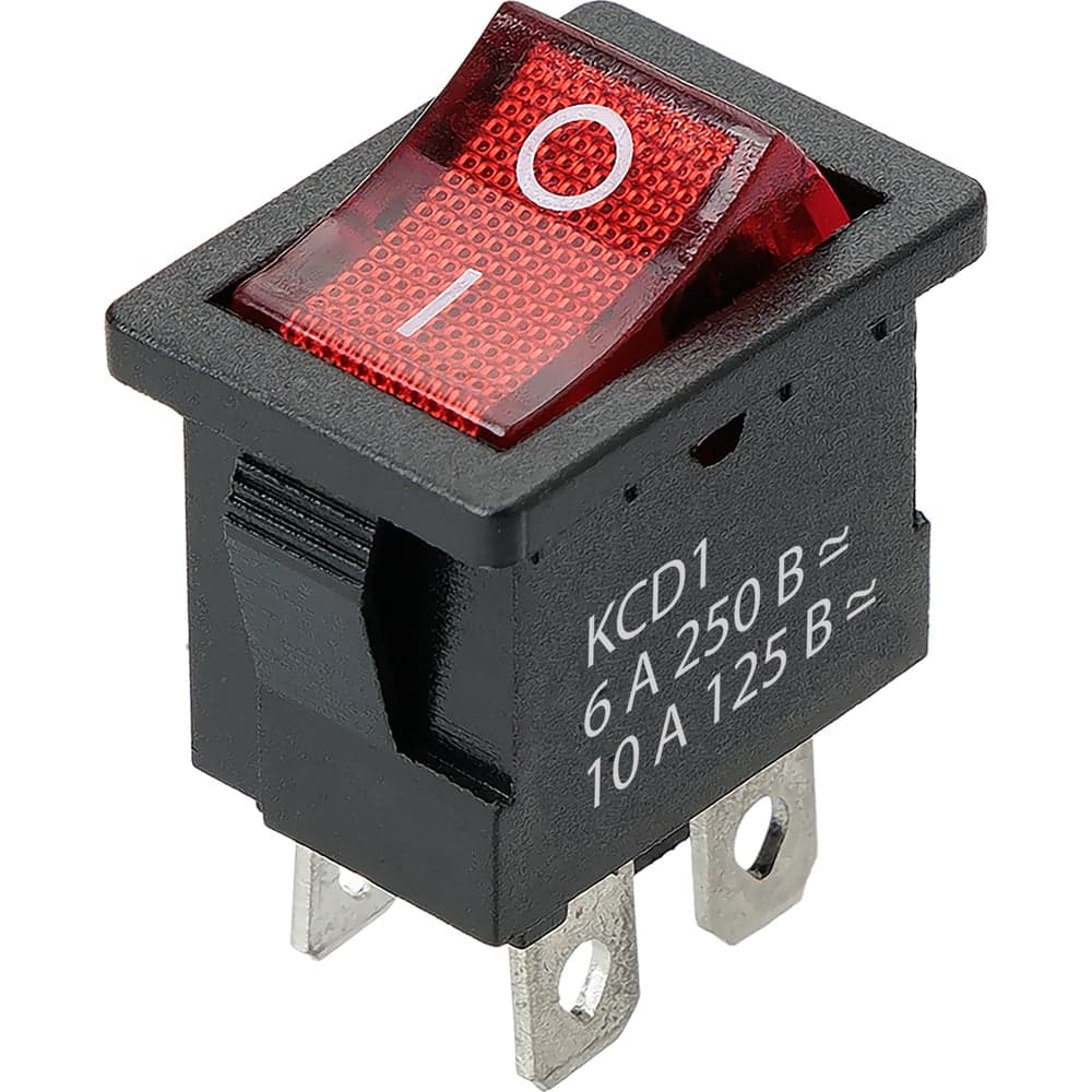 Выключатель клавишный TDM ELECTRIC KCD1-201N 250В AC/DC, 2P, 6А, (4с), ON-OFF, черный корпус, красная клавиша, LED подсветка, Mini TDM SQ0746-0141