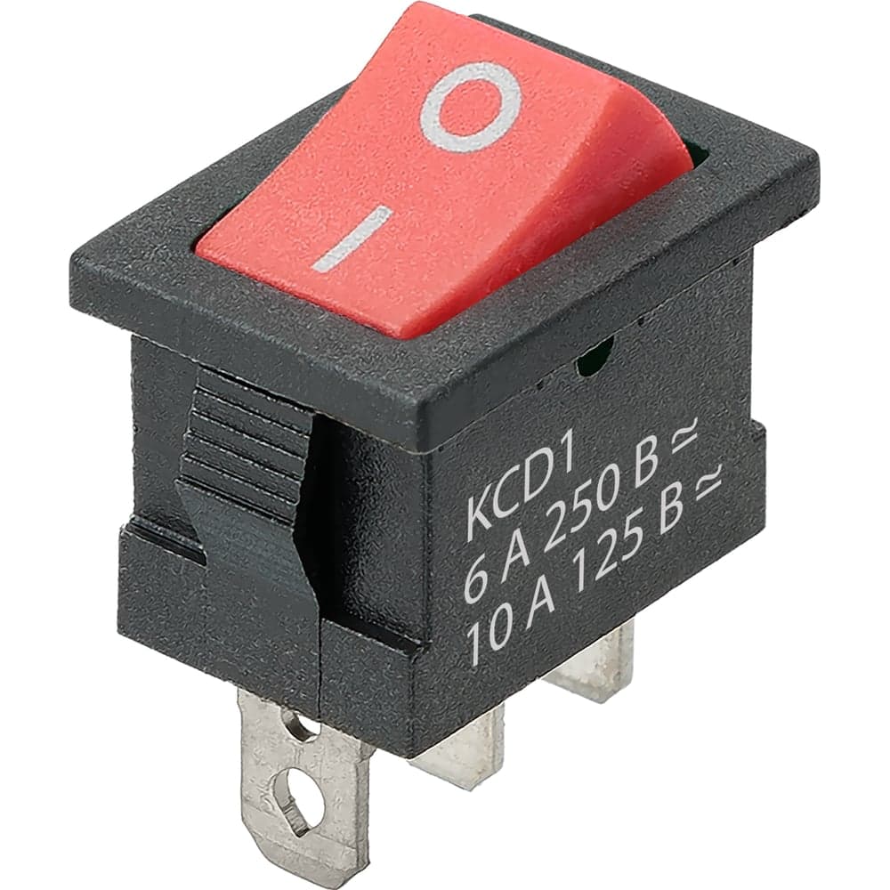 Выключатель клавишный TDM ELECTRIC KCD1-102 250В AC/DC, 1P, 6А, (3с), ON-ON, черный корпус, красная клавиша, Mini TDM SQ0746-0138