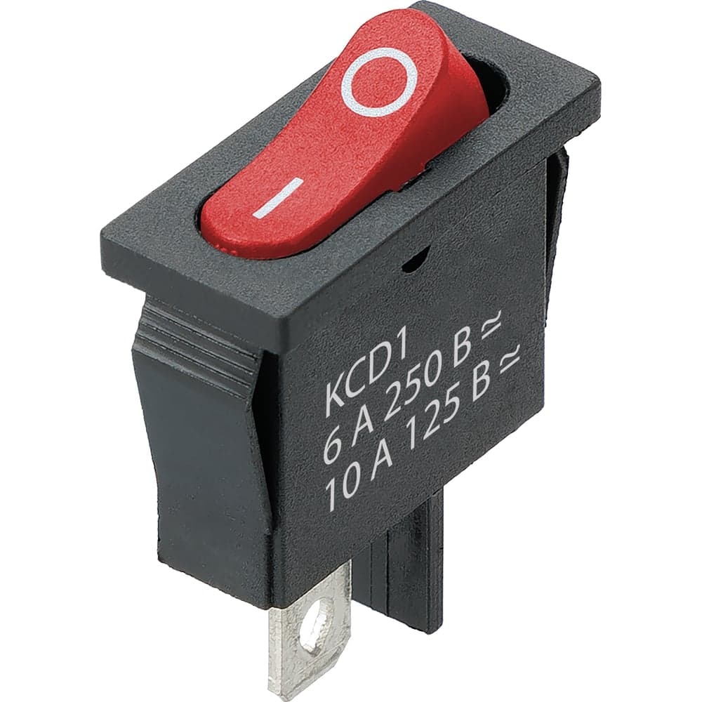 Выключатель клавишный TDM ELECTRIC KCD1-101B 250В AC/DC, 1P, 6А, (2с), ON-OFF, черный корпус, красная клавиша, Mini TDM SQ0746-0137