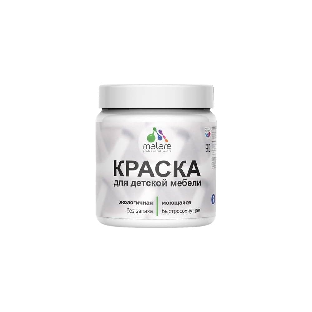 Акриловая краска MALARE для детской мебели для кухонных фасадов, мебели из дерева, моющаяся, быстросохнущая, без запаха, матовая, пепельный блонд, 0.5 кг. КДТМБАПЕБМ0050