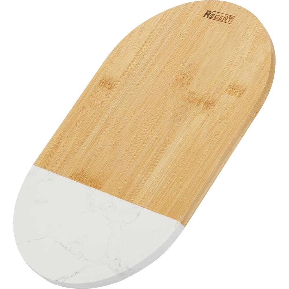 Разделочная доска Regent inox овальная, вставка белый мрамор, 35x21x1,2 см, Linea Bamboo 93-BM-9-04.1