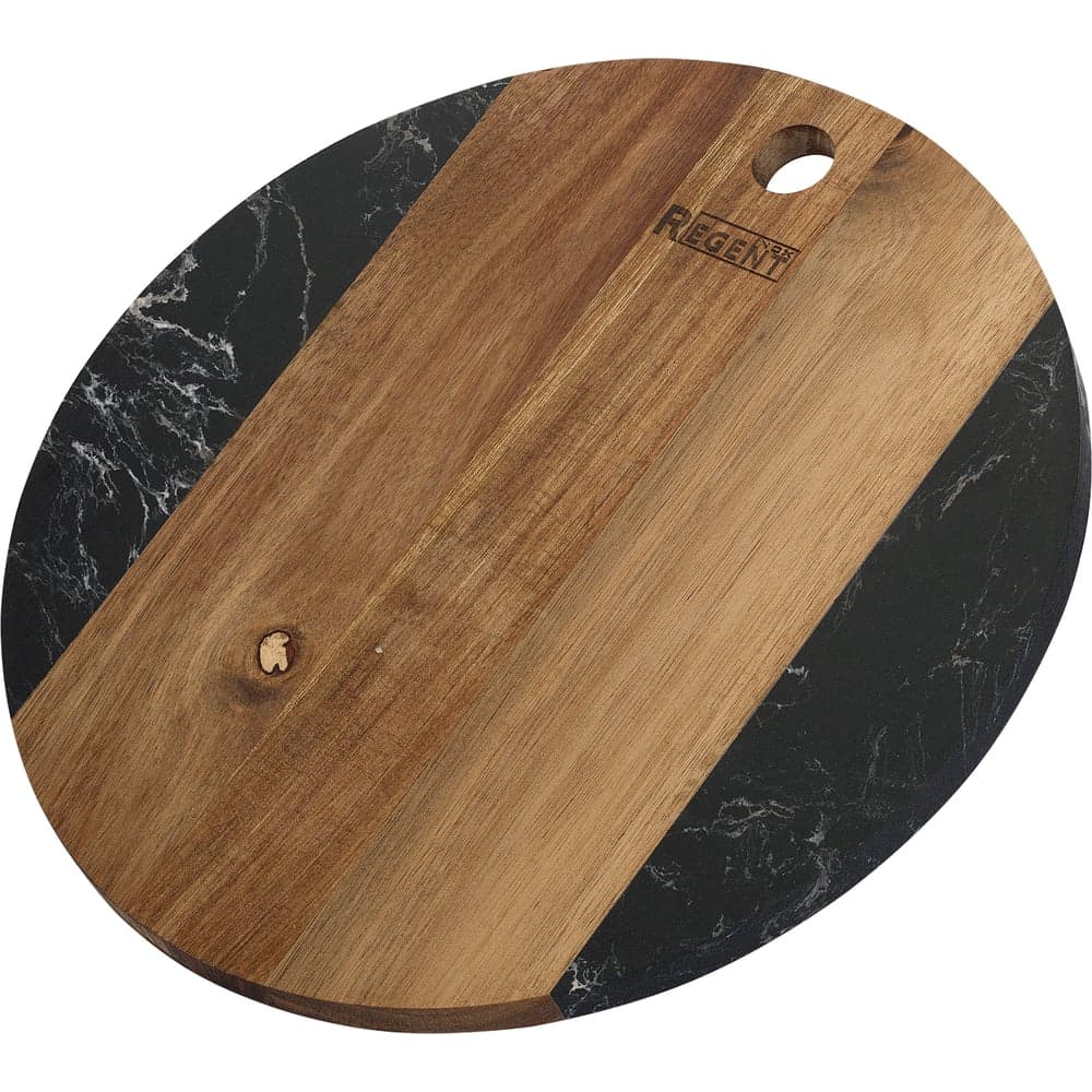 Разделочная доска Regent inox круглая, с ручкой, вставка черный мрамор, 26x26x1,2 см, Linea ACACIA 93-AC-1-03