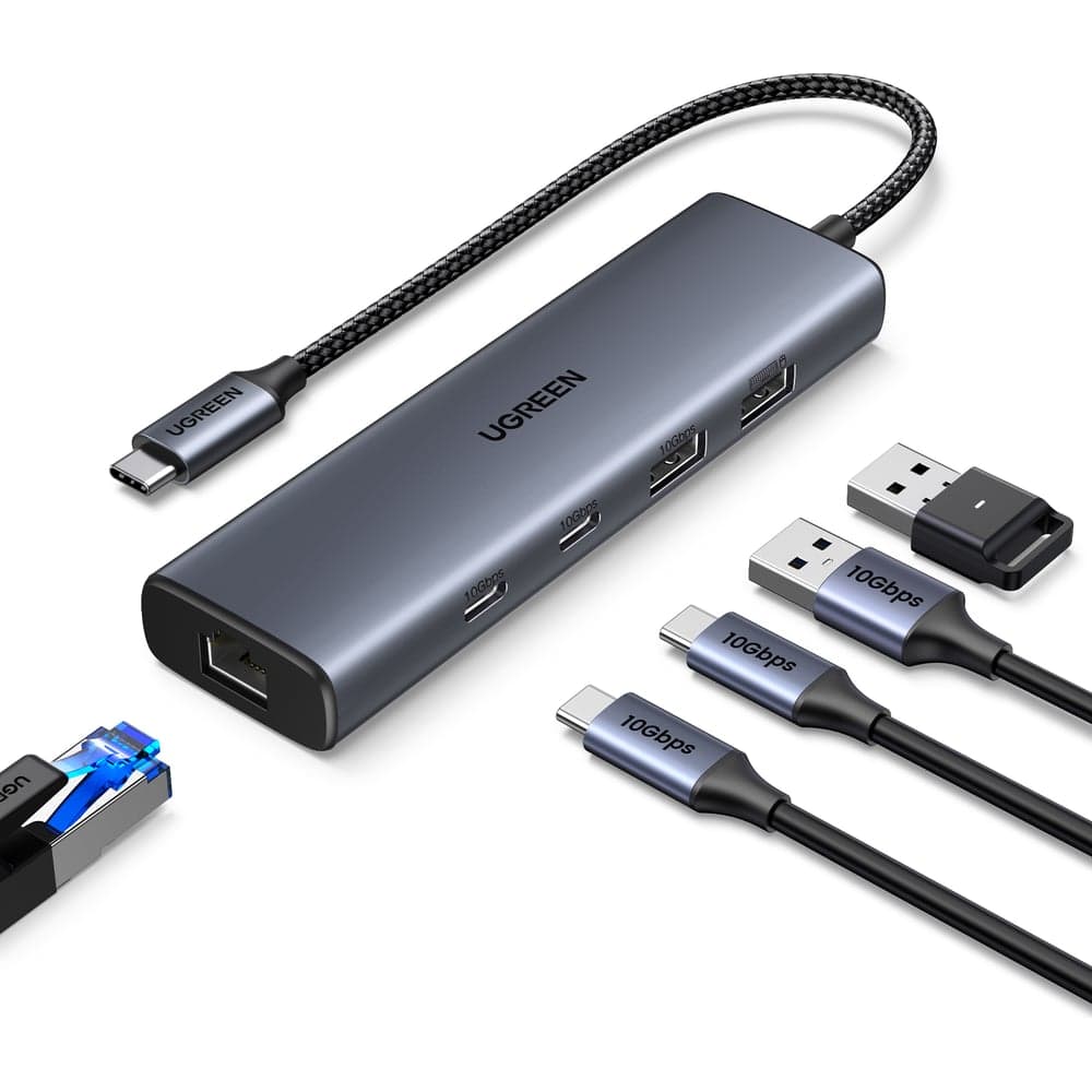 Конвертер Ugreen CM512 (45320) USB 3.2 C to USB-A 3.2+USB-A 2.0+2 USB-C 3.2 Converter + Gigabit with USB-C Power Port. Цвет: серый 45320_