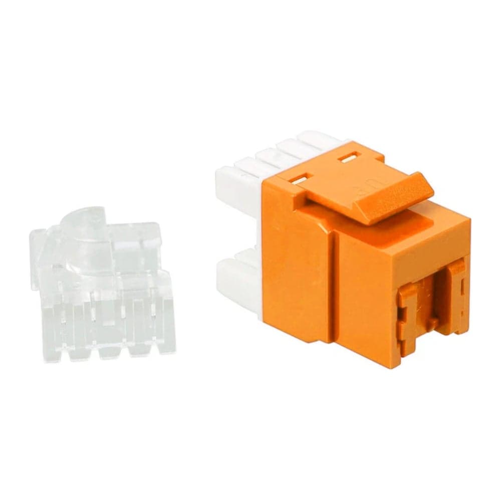 Модуль Keystone LANMASTER RJ45, неэкранированный, категория 6, без шторки, 180 градусов, оранжевый LAN-OK45U6/180N-OR