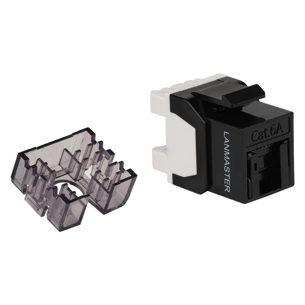 Модуль Keystone LANMASTER RJ45, неэкранированный, категория 6A, со встроенной шторкой, 180 градусов, черный LAN-OK45U6A/180R-BK