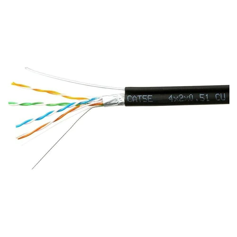 Кабель Cablexpert (RU) FTP outdoor 4x2x0.51 на тросу, медный, кат.5e, однож., 100м, box, черный, FPC-5051E-4-CU-OUTR/100