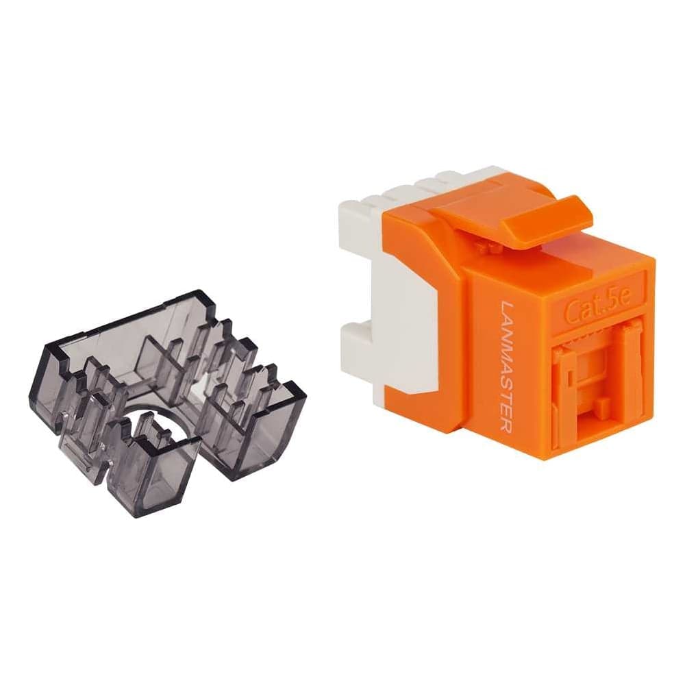 Модуль Keystone LANMASTER RJ45, неэкранированный, кат.5E, со встроенной шторкой, 180 градусов, оранжевый LAN-OK45U5E/180R-OR