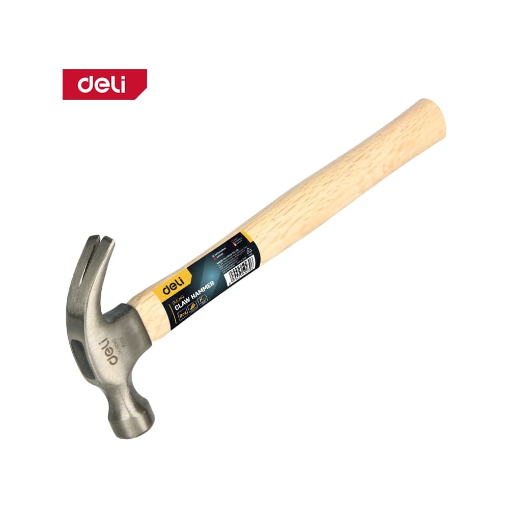 Молоток-гвоздодер DELI DL5240 250гр, деревянная рукоять 168209