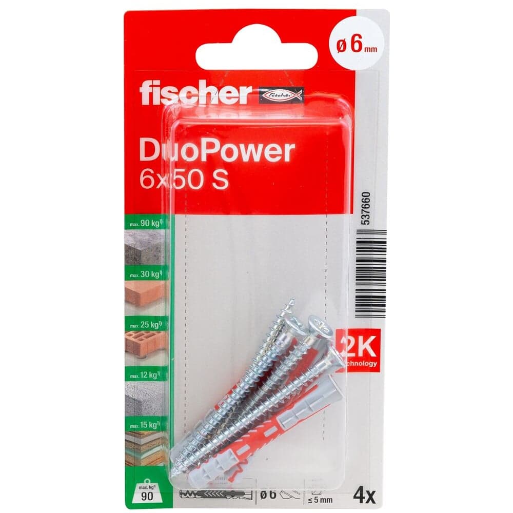 Дюбель Fischer DUOPOWER 6x50 ШУР_4ШТ 537660