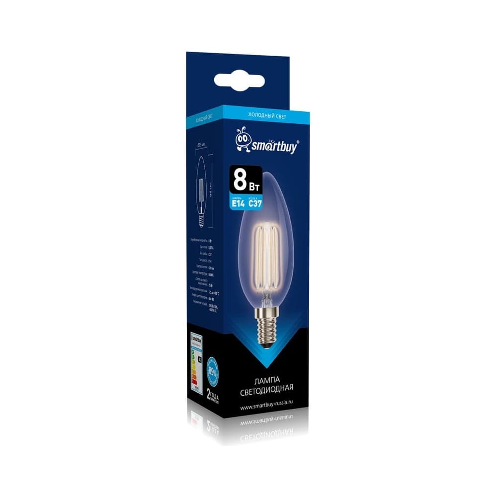 Светодиодная лампа Smartbuy (LED) FIL-C37-8Вт/6500К/E14 SBL-C37F-8-65K-E14