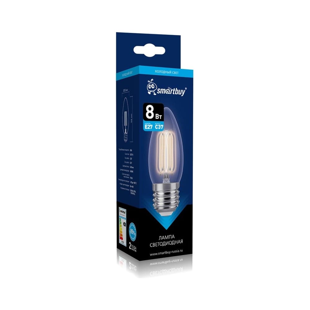 Светодиодная лампа Smartbuy (LED) FIL-C37-8Вт/6500К/E27 SBL-C37F-8-65K-E27