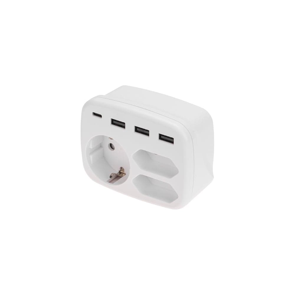 Тройник REXANT 16А, с/з, + 2x2,5А + 3хUSB-A 2,4А + USB Type-C 3А, белый 11-1250