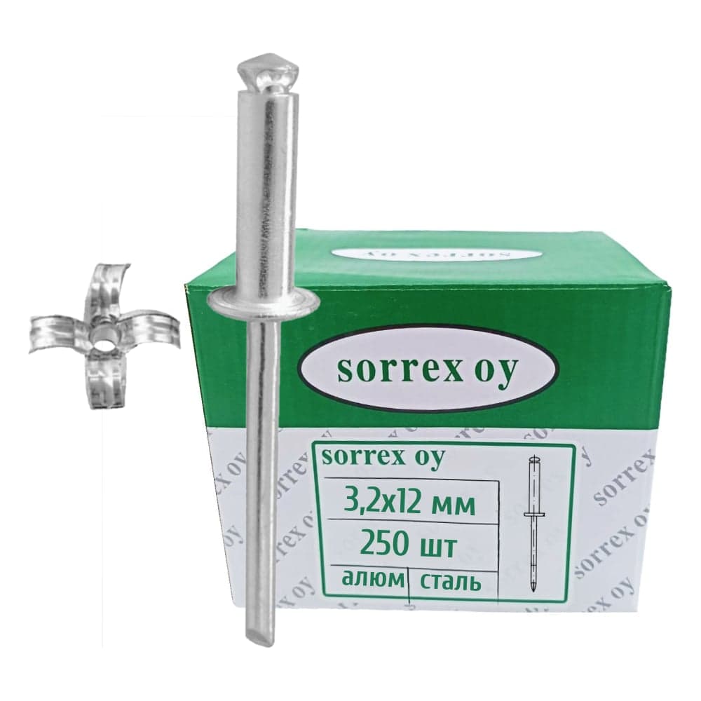 Заклепка лепестковая вытяжная SORREX алюм/сталь 3,2x12 OY (250штук) ASD 21200 PE 250