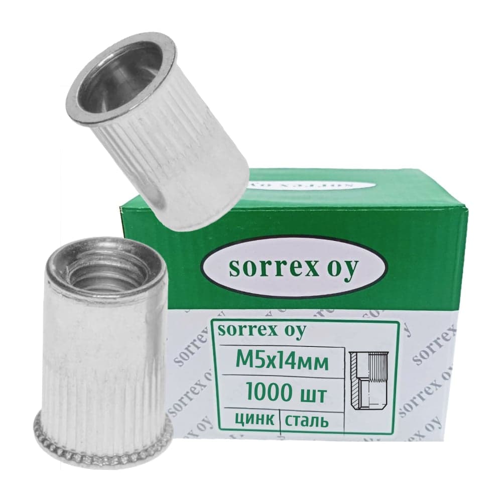 Заклепка гайка резьбовая винтовая SORREX (удлиненная) уменьшенный бортик с рифлением М5x14 (1000 штук) XZW-W M5L