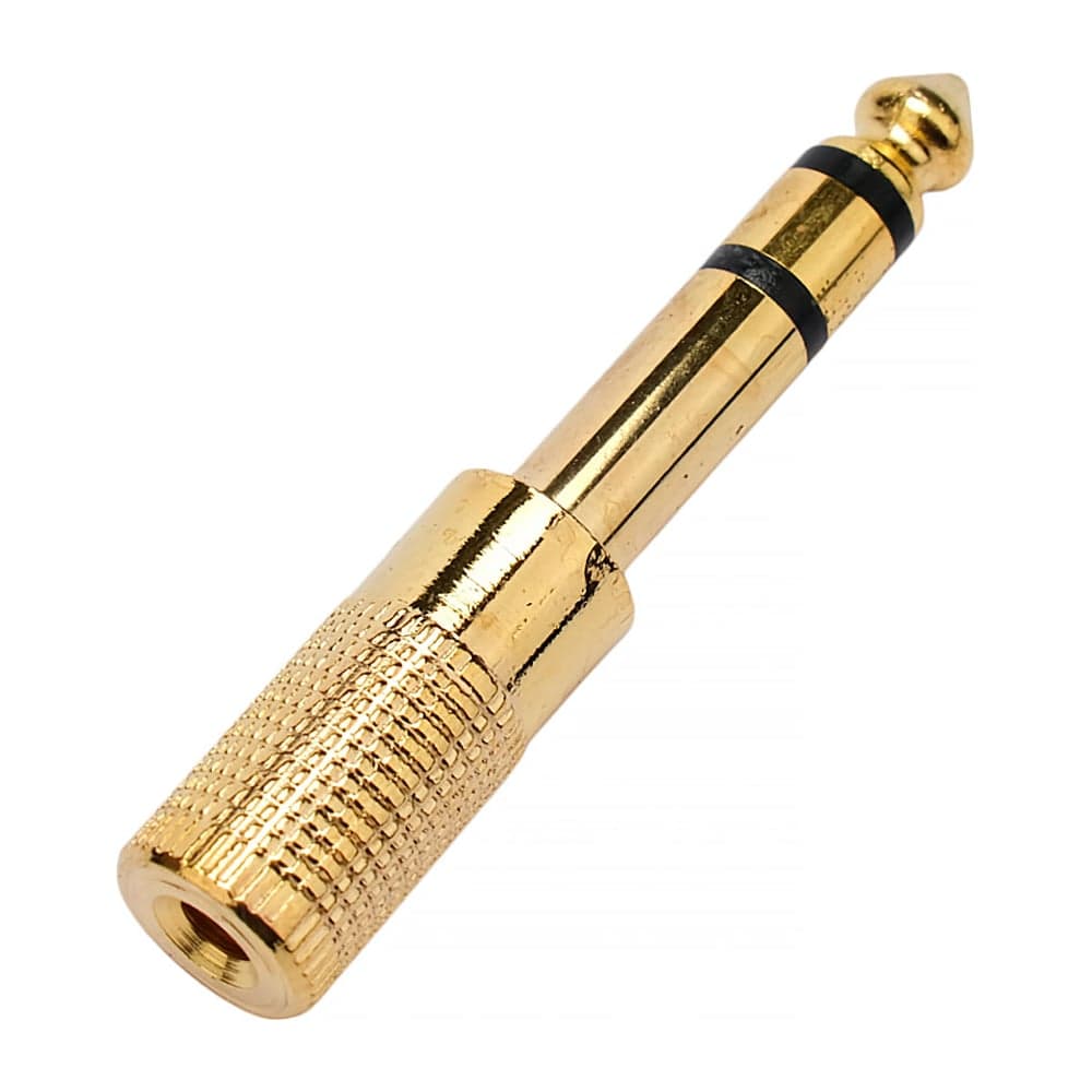 Аудио переходник Cablexpert Jack6.3(M) на Jack3.5(F) стерео, цвет золотой, пакет, A-63M-35F