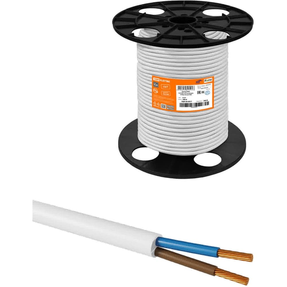Провод TDM ELECTRIC ПРКС 2x2,5(N)-0,38 на катушке (100м), белый TDM SQ0136-0017