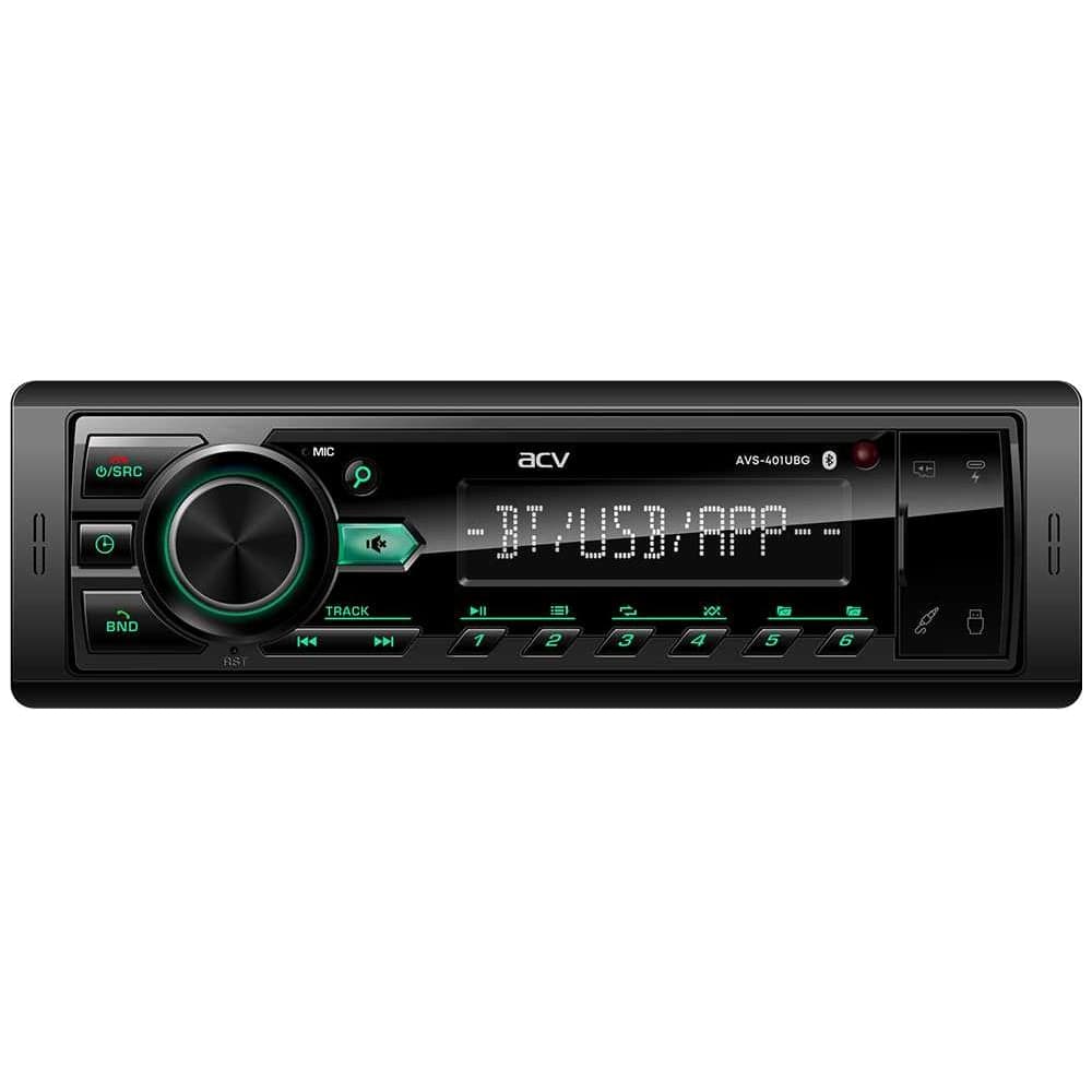 Магнитола ACV (1din/База 36мм/зеленая/Bluetooth/USB/TYPE-C/AUX/SD/FM/4*50) AVS-401UBG