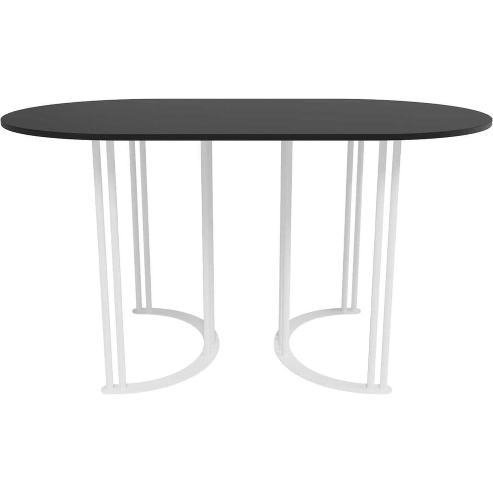 Овальный обеденный стол GENGLASS с белым металлическим подстольем и чёрной столешницей VIOLUR, 1400х800х750 мм GGT-20-3-2-14080